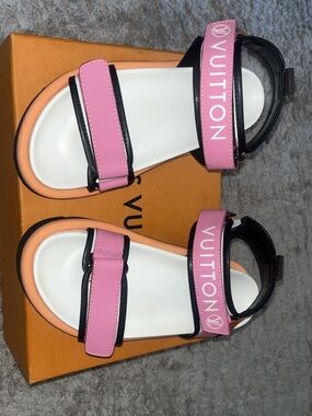 Louis Vuitton Pink and White Logo Strap Sandals